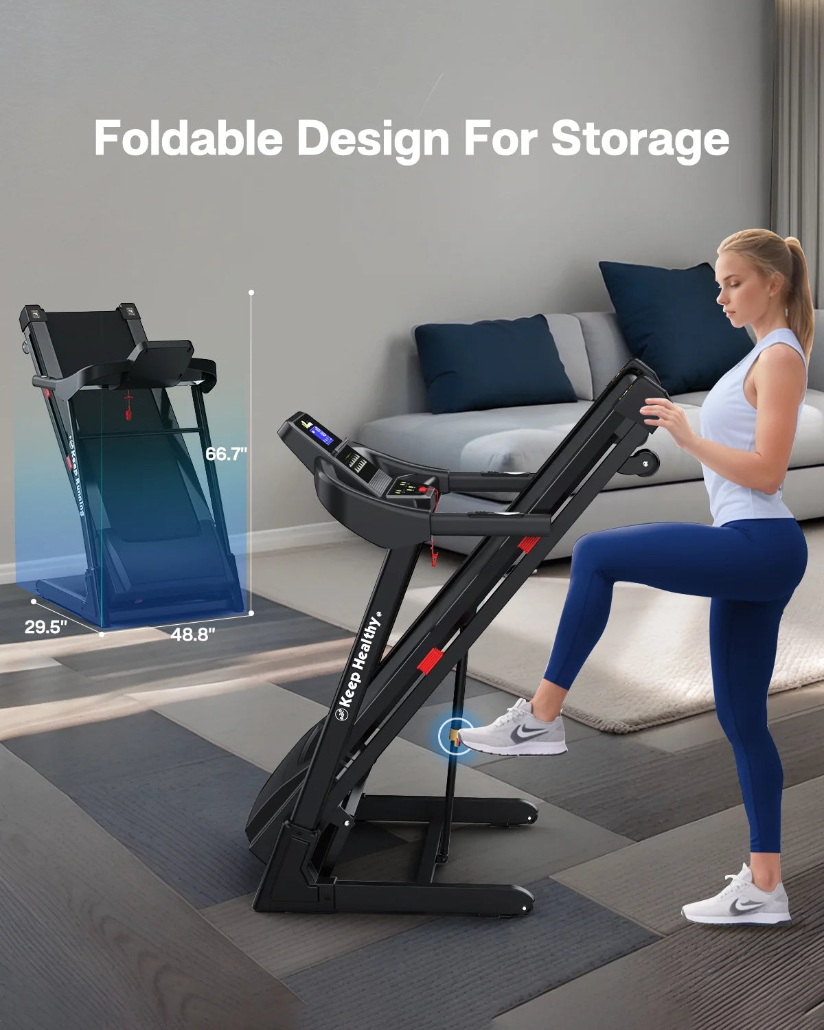 330LBS Weight Capacity with 15% Auto Incline Electric Folding Treadmills for Home, 3.5HP 8.5MPH Max Speed Heart Rate Sensor Double-Rail for Running Walking Jogging Exercise Fitness