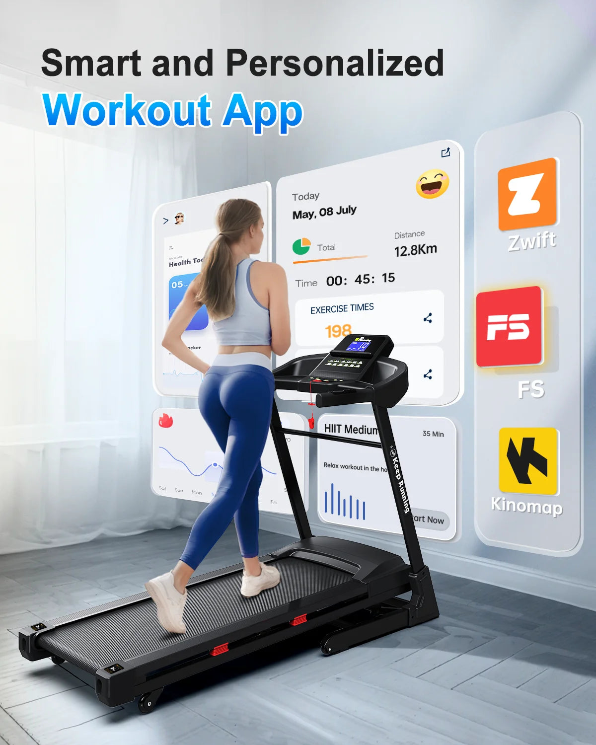 330LBS Weight Capacity with 15% Auto Incline Electric Folding Treadmills for Home, 3.5HP 8.5MPH Max Speed Heart Rate Sensor Double-Rail for Running Walking Jogging Exercise Fitness