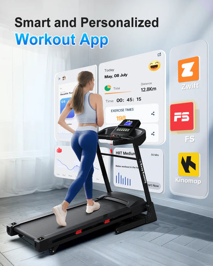 330LBS Weight Capacity with 15% Auto Incline Electric Folding Treadmills for Home, 3.5HP 8.5MPH Max Speed Heart Rate Sensor Double-Rail for Running Walking Jogging Exercise Fitness