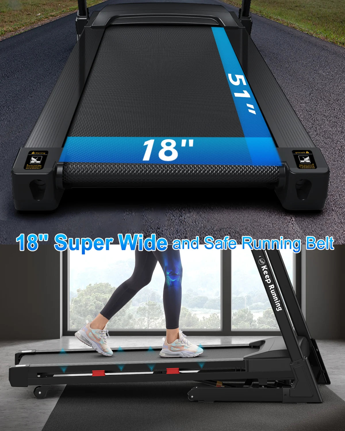 330LBS Weight Capacity with 15% Auto Incline Electric Folding Treadmills for Home, 3.5HP 8.5MPH Max Speed Heart Rate Sensor Double-Rail for Running Walking Jogging Exercise Fitness